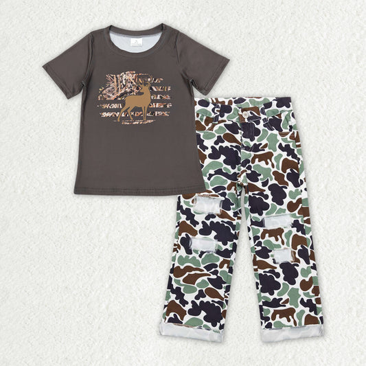 BSPO0395组合 western camo deer short sleeve denim jeans girl outfit 202404 RTS