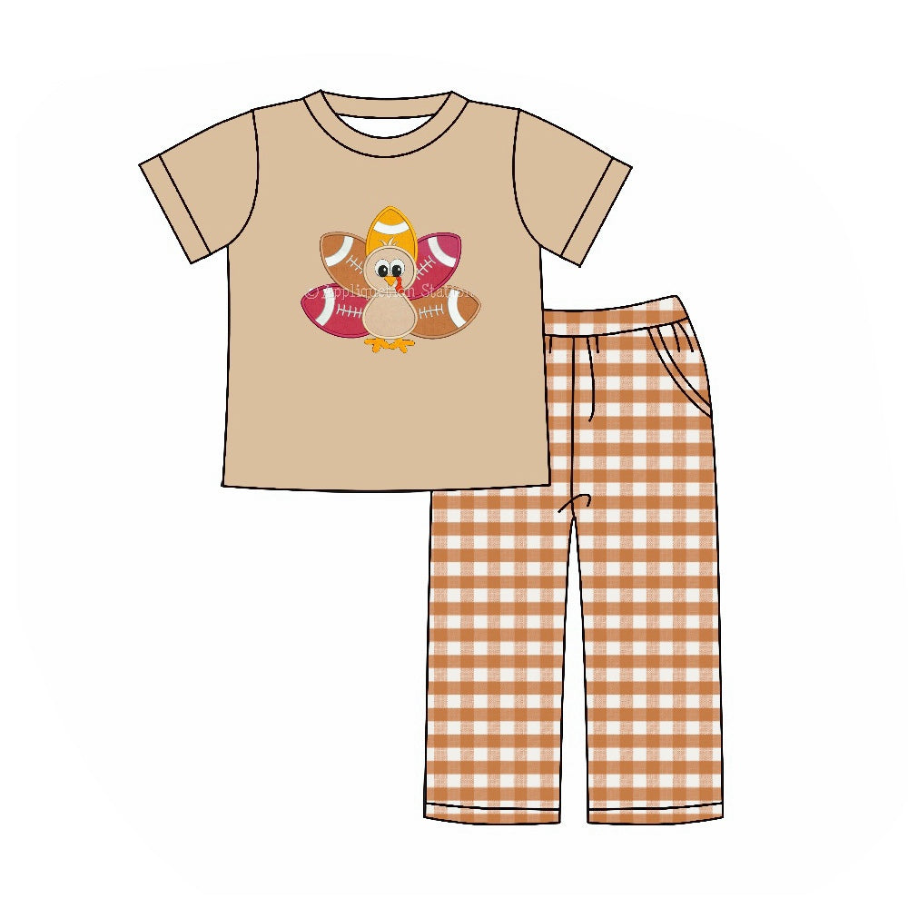 BSPO0436 cotton thanksgiving turkey boy pajamas outfit preorder 202405