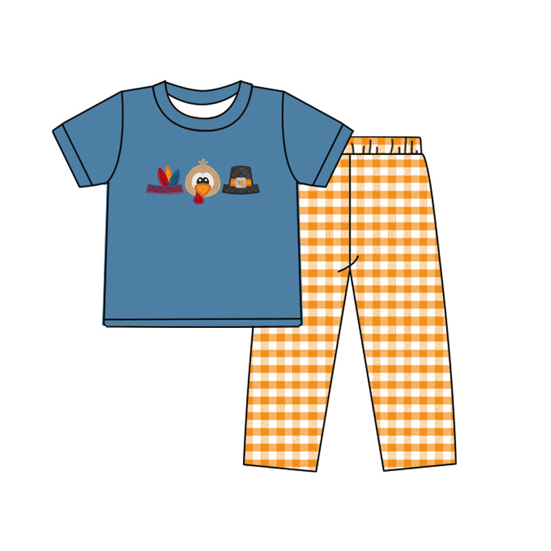 BSPO0453 turkey thanksgiving cotton pajamas boy outfit preorder 202405