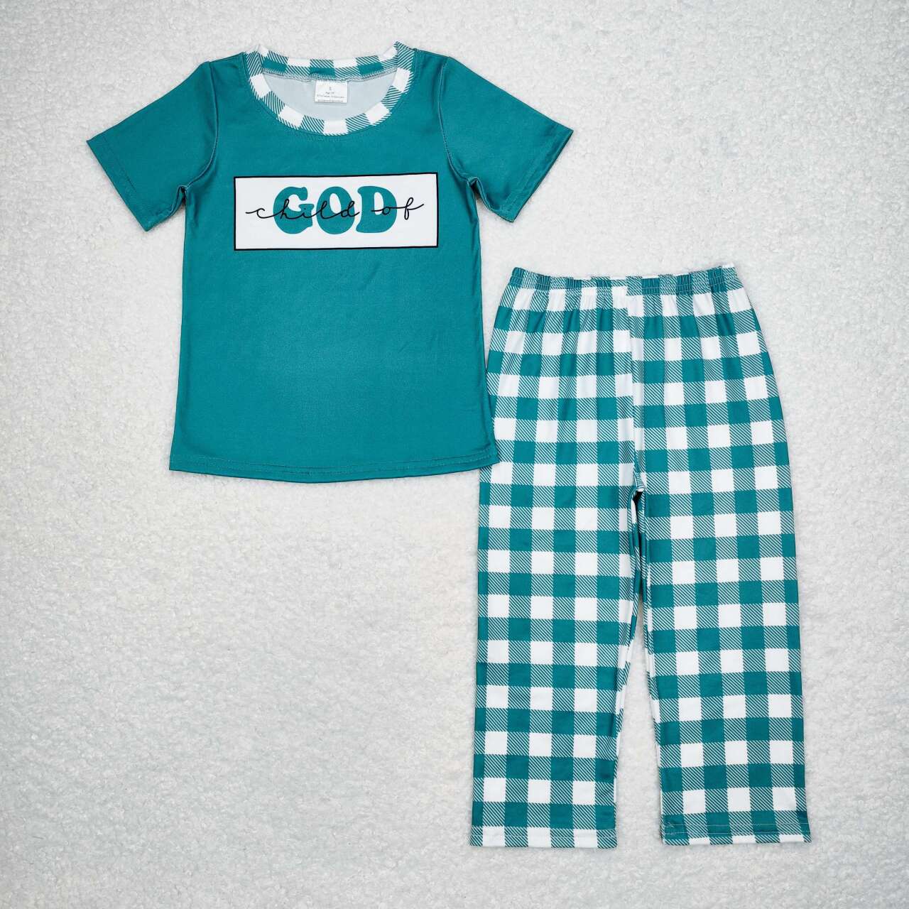 God green plaid BSPO0462 boy pajamas outfit 202408 sibling RTS