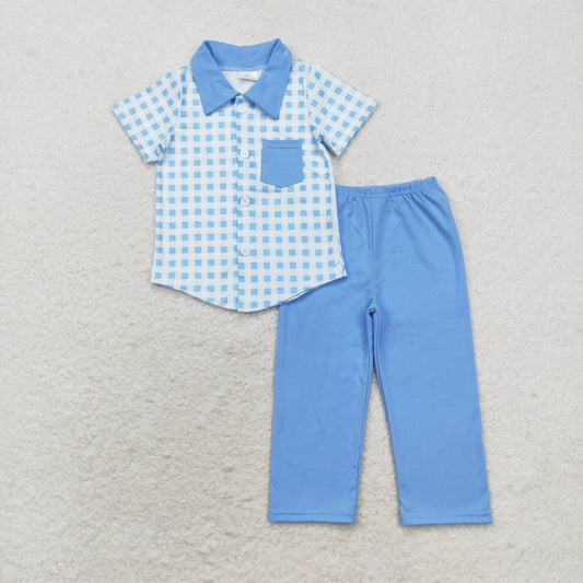 BSPO0466 组合 boy outfit preorder 202408 plaid blue shirts pocket