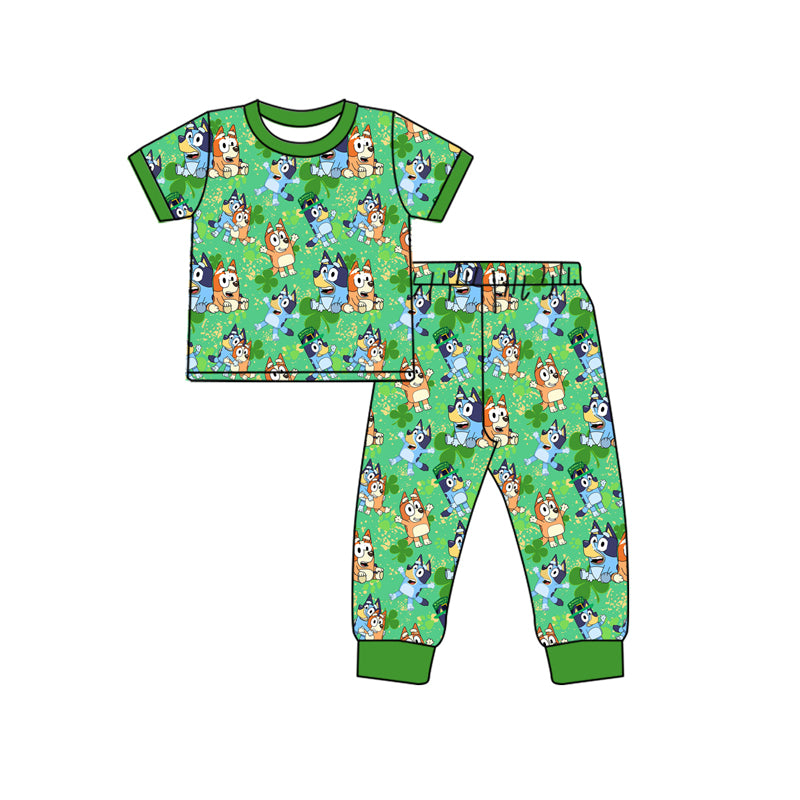 BSPO0511  preorder ST. Patrick’s day bluey dog boy  pajamas outfit 202410 sibling