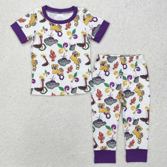 BSPO0546 Mardi Gras dinosaur boy pajamas outfit 202501 RTS