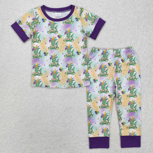 BSPO0547 Mardi Gras dinosaur boy pajamas outfit 202412 RTS