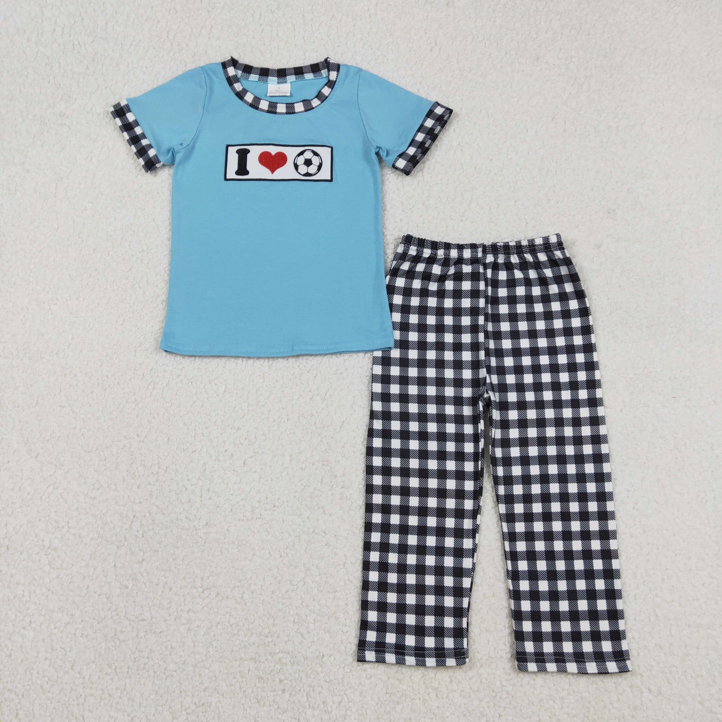 BSPO0622  embroidery I LOVE Football BALCK CHECKERBOARD western  boy outfit 202511 RTS