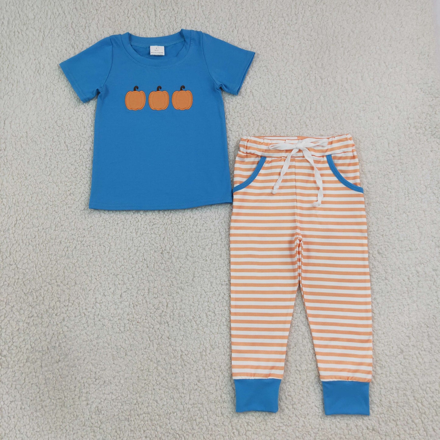 RTS NO MOQ BSPO0693 embroidery Pumpkin BOY outfit shorts  202609