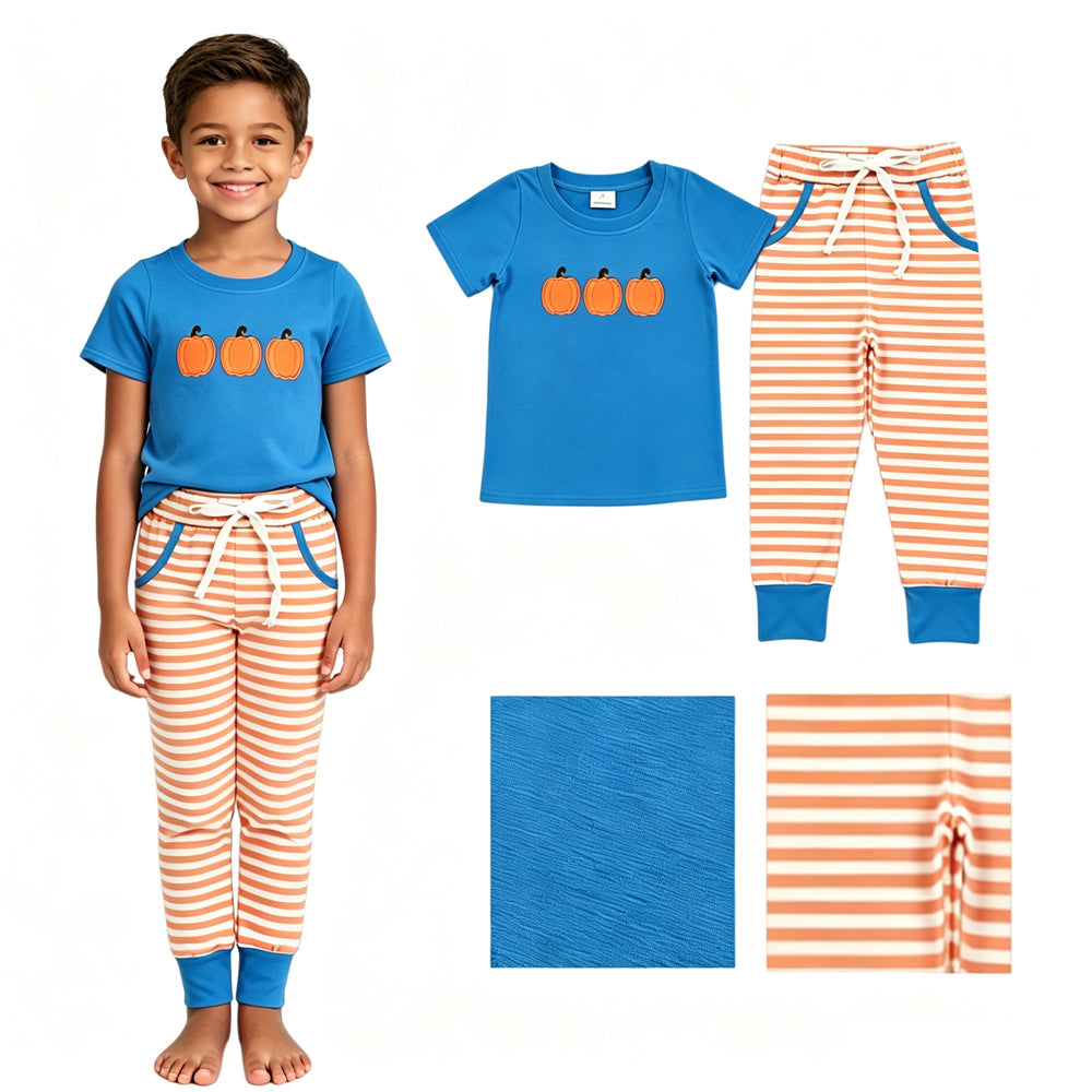 RTS NO MOQ BSPO0693 embroidery Pumpkin BOY outfit shorts  202609