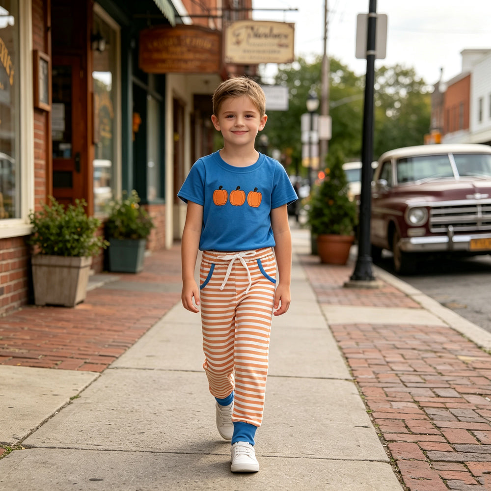 RTS NO MOQ BSPO0693 embroidery Pumpkin BOY outfit shorts  202609