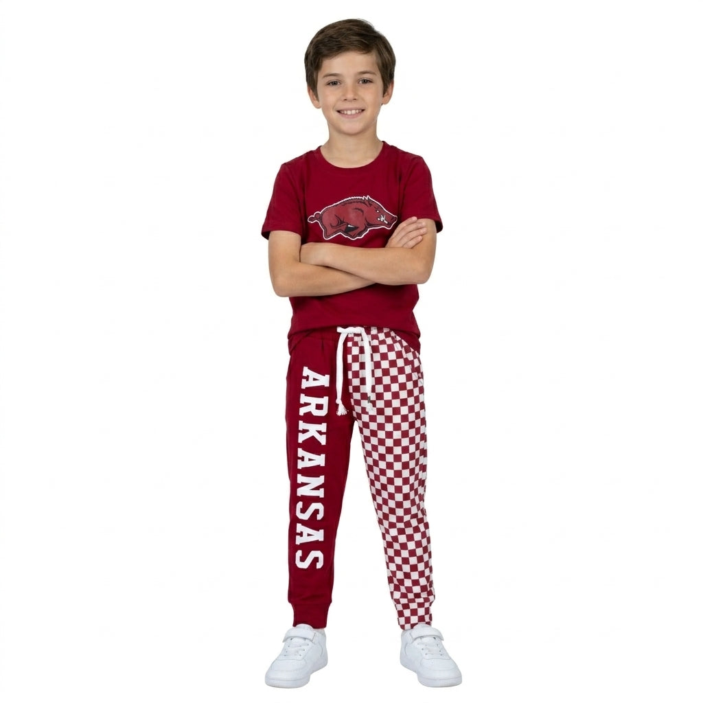 NO MOQ RTS BSPO0699-vinyl-bundle Baby Boy Clothes Arkansas Razorback Print Short Sleeve Jogger Pant Set 202610