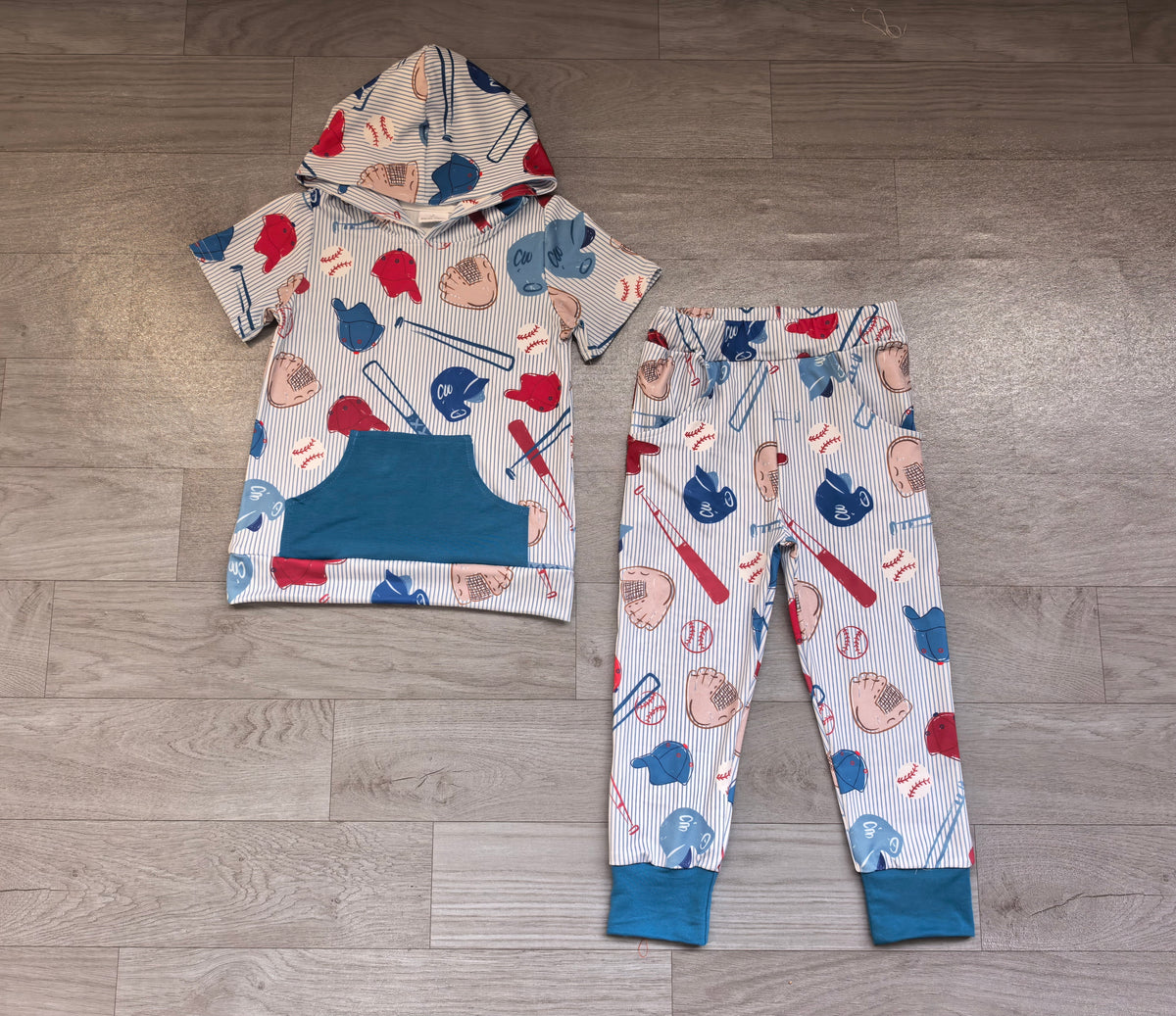Sample-Real Pics BSPO0733 Baby Boy Clothes Balloon Mixed Print Hooded Short Sleeve Pant Set