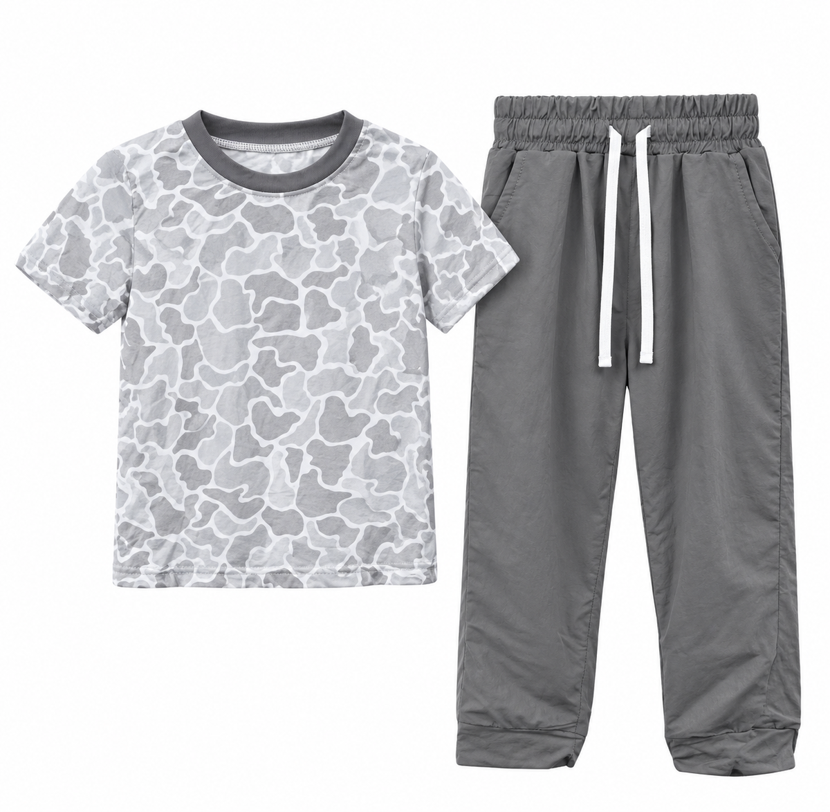 Preorder (moq 5) BSPO0738 Baby Boy Clothes Camo Mixed Print Short Sleeve Tee And Jogger Pant Outfit Set