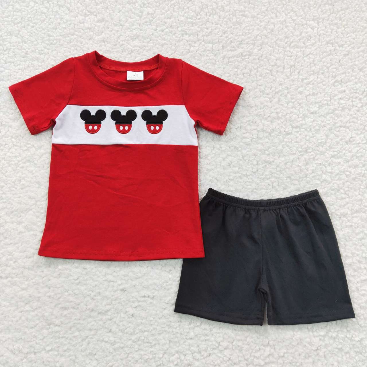 BSSO0092 cartoon mouse embroidery red  boy short sleeve shorts outfits 20230508 RTS