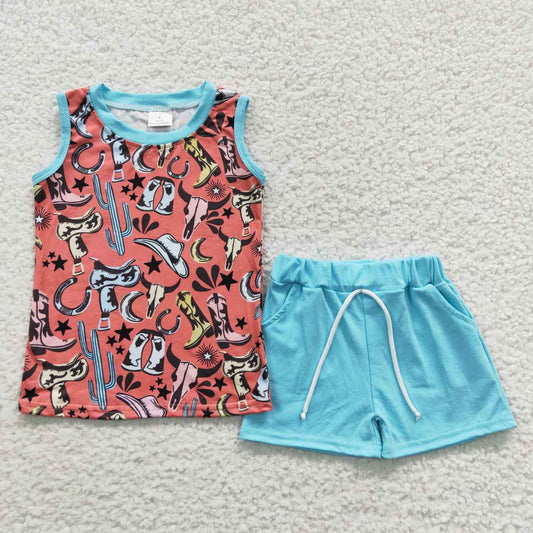 BSSO0251 western short sleeve shorts boy summer outfit 20230508 RTS