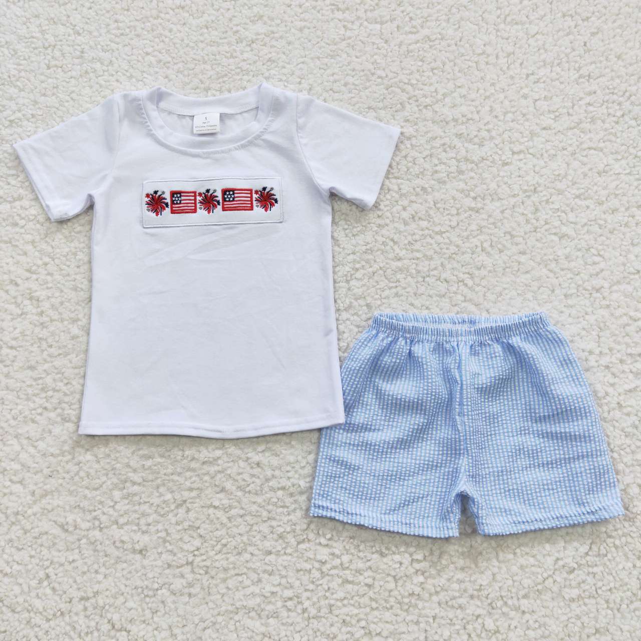 BSSO0253 4th of july USA Embroidery Flag short sleeve shorts boy outfit 202300502 RTS