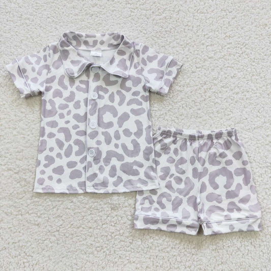 BSSO0272 short sleeve western leopard shorts girl boy summer pajamas 20230529 RTS