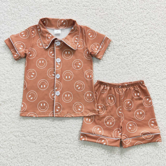 BSSO0274 short sleeve western smile face shorts girl boy summer pajamas 20230526 RTS