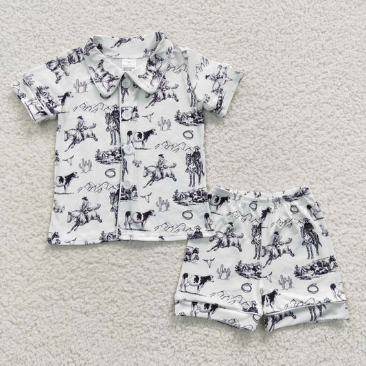 BSSO0275 short sleeve western cow shorts girl boy summer pajamas 20230524 RTS