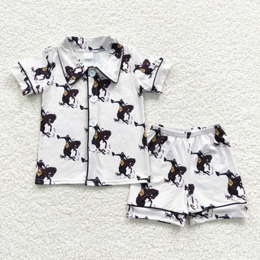 BSSO0277 short sleeve western cow shorts girl boy summer pajamas 20230526 RTS