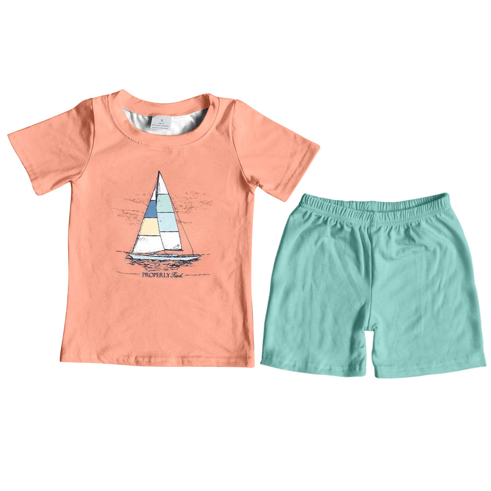 BSSO0283 RTS camo fish sailing boy shorts set short sleeve shorts girl outfit 20231004