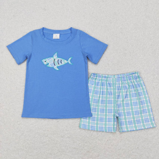 BSSO0284 western embroidery fish short sleeve boy shorts outfit RTS 20231121