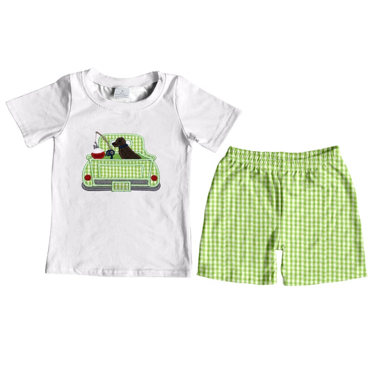 BSSO0289 western fish dog hunt animals short sleeve boy shorts outfit preorder 20231019