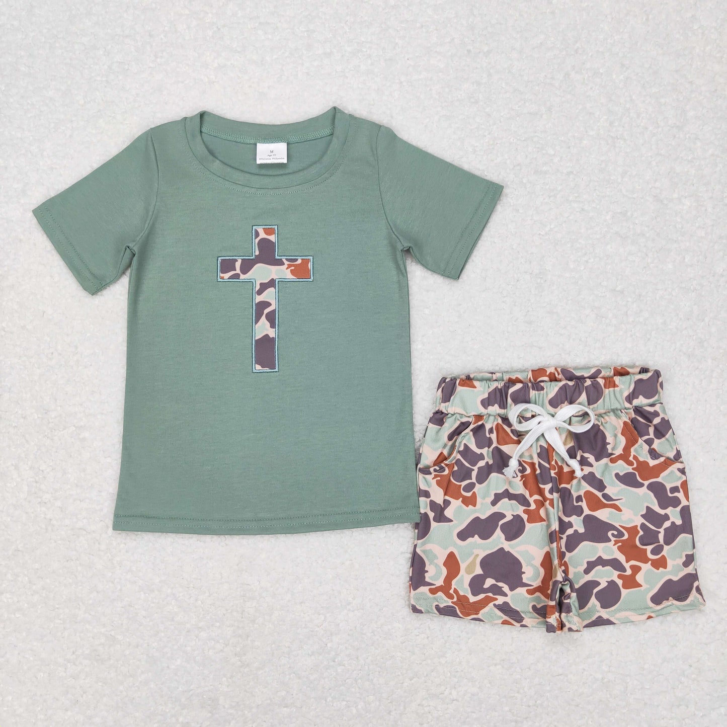 BSSO0296组合 cross Easter embroidery western camo short sleeve boy shorts outfit RTS 20231121