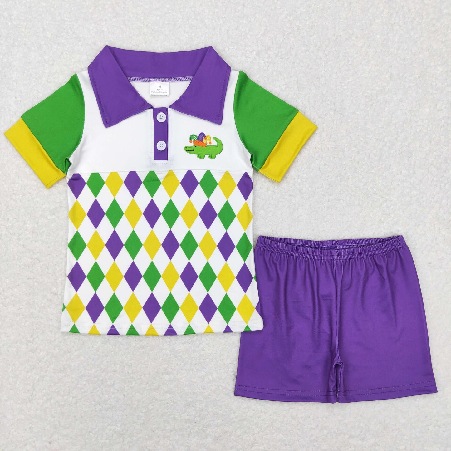 BSSO0311 dinosaur Mardi Gras short sleeve shorts boy summer outfit 20231130 RTS