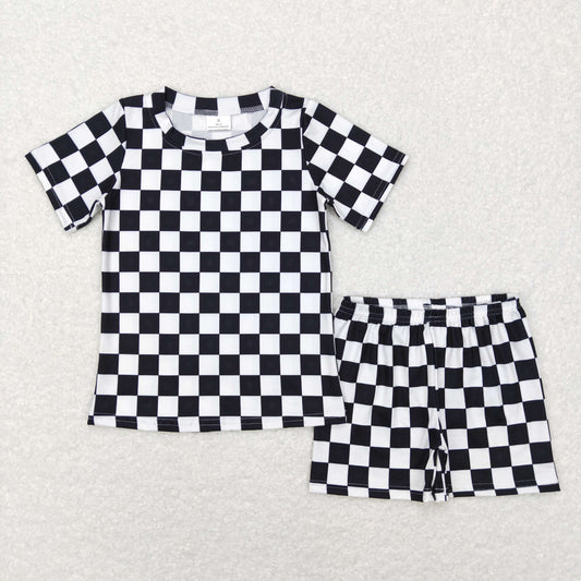 BSSO0327 checkerboard black short sleeve shorts boy summer outfit 20231130 RTS