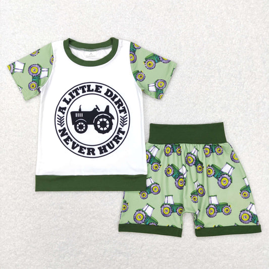 BSSO0328 green tractor dirt never hurt short sleeve shorts boy summer outfit 20231121 RTS