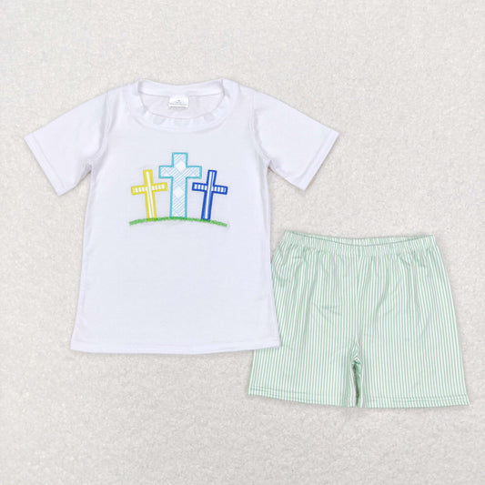 BSSO0337 Easter embroidery cross shorts girl outfit 202401