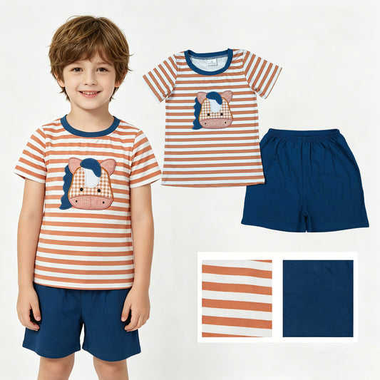 BSSO0380  embroidery  cow shorts boy outfit 202604 RTS