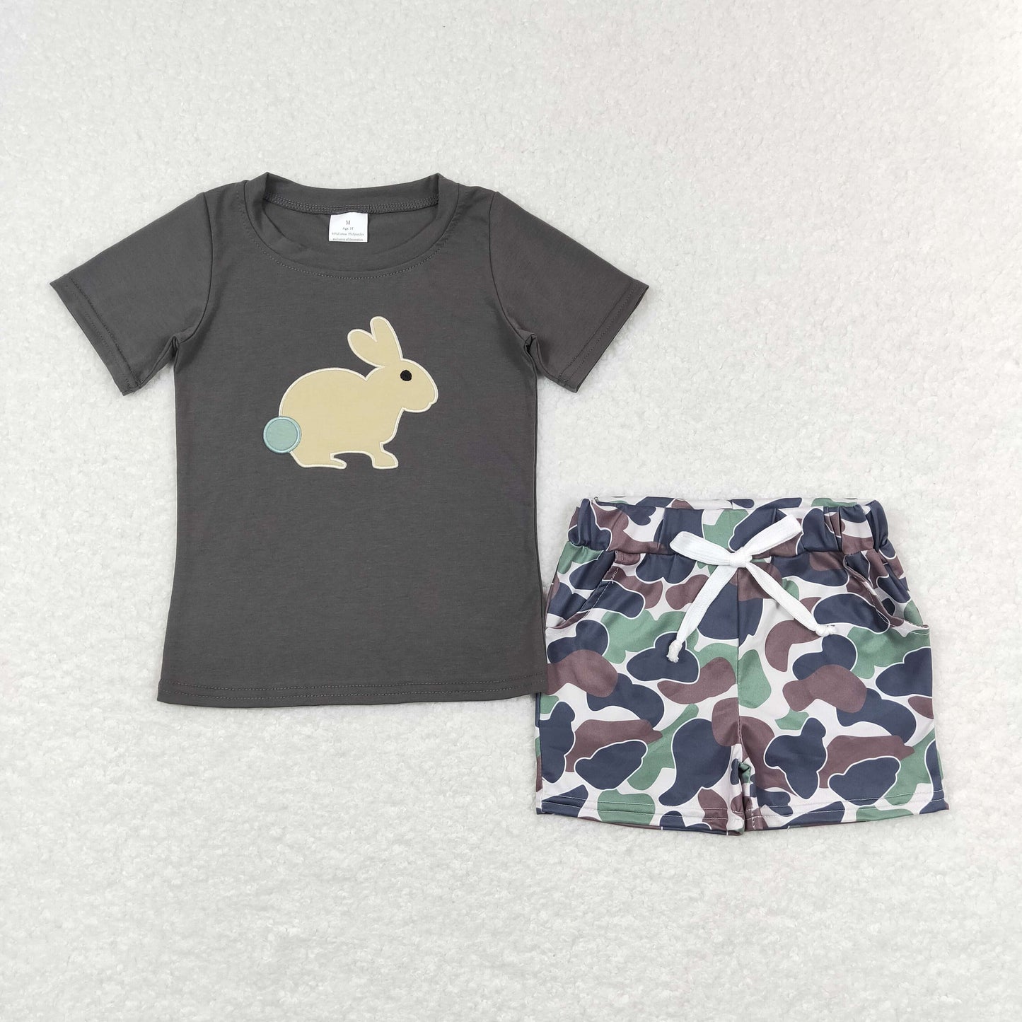 BSSO0401 Rabbit bunny embroidery Easter western camo short sleeve boy shorts outfit RTS 20231121