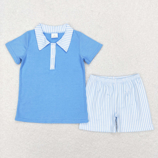 BSSO0402 RTS short sleeve shorts blue stripe cotton boy summer outfit 202312