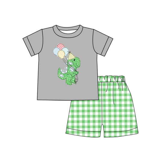 BSSO0430 western dinosaur bulloons short sleeve boy shorts outfit preorder 20231130