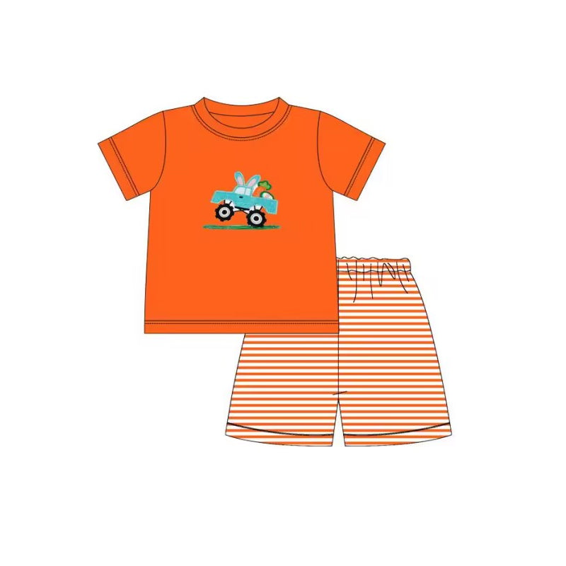 BSSO0433 western Easter bunny car  short sleeve boy shorts outfit preorder 20231130