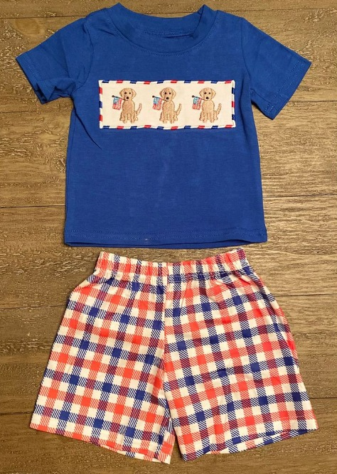 BSSO0437 western dog 4th July short sleeve boy shorts outfit preorder 20231130