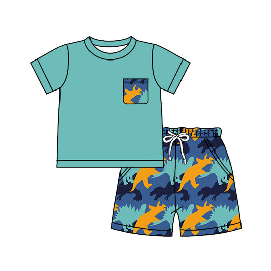 BSSO0444 western dinosaur short sleeve boy shorts outfit preorder 20231130