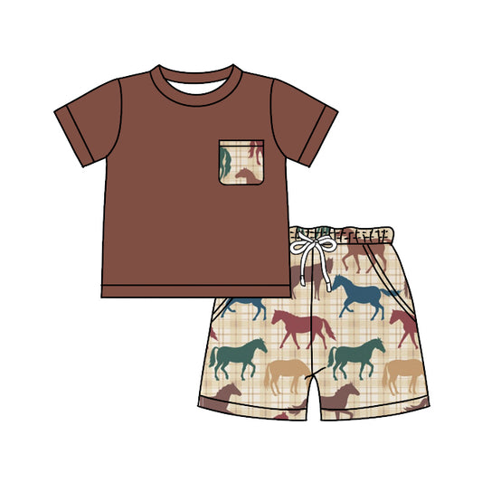 BSSO0445 western horse short sleeve boy shorts outfit preorder 20231130