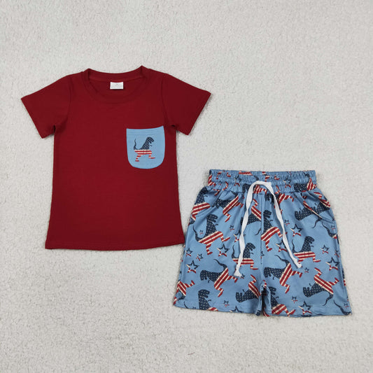 BSSO0519 dinosaur flag July 4th shorts summer boy clothes outfit 202605