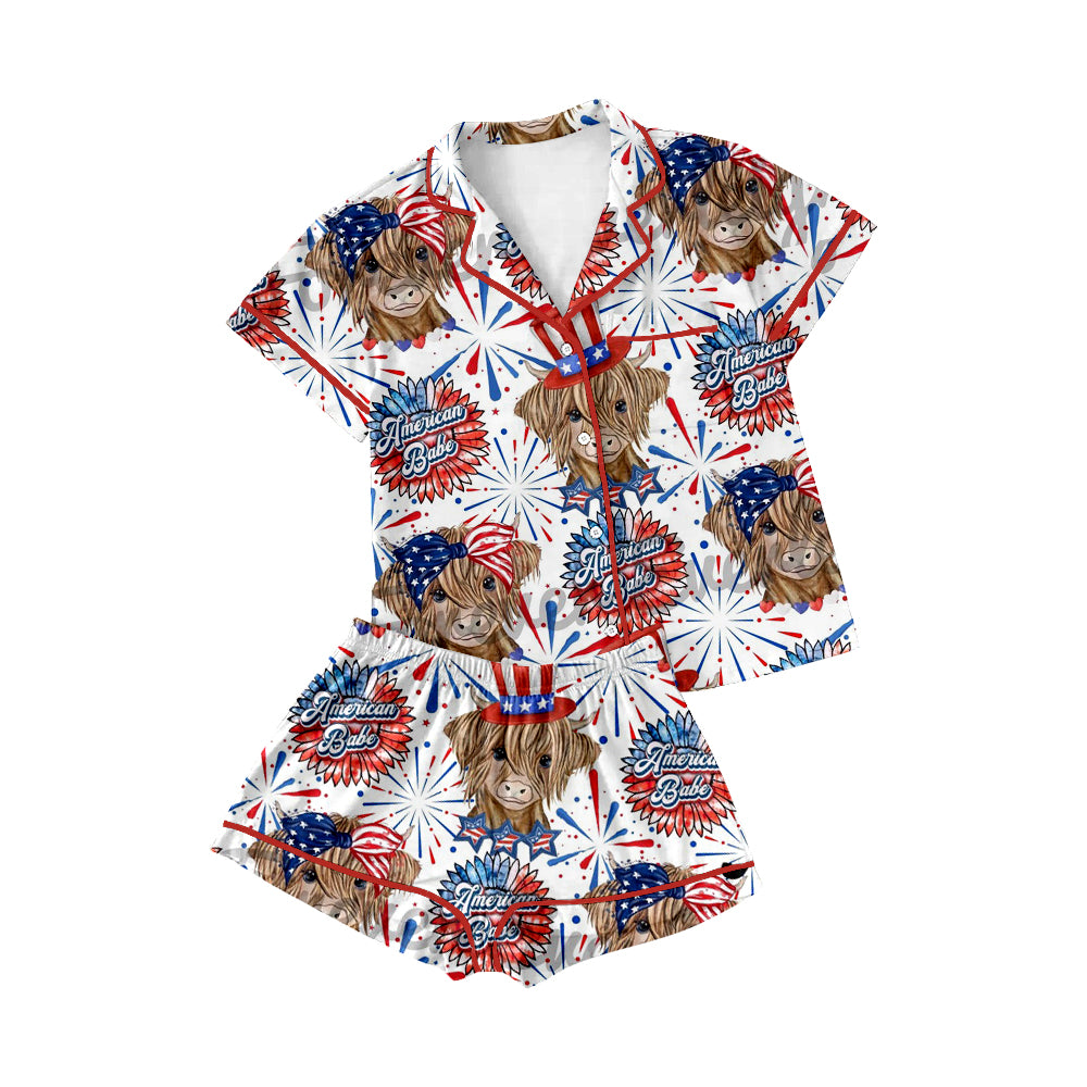 BSSO0562 preorder cow USA July 4th shorts summer boy outfit 202401