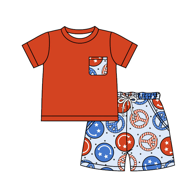 BSSO0563 preorder smile USA July 4th shorts summer boy pajamas outfit 202401