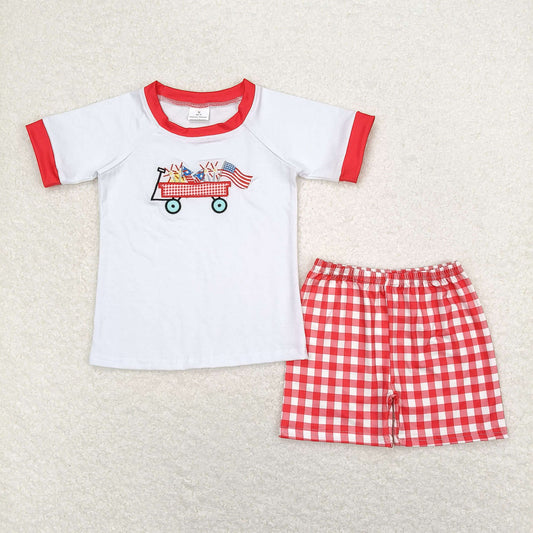 BSSO0618 刺绣  firework July 4th embroidery boy shorts outfit 202405  RTS