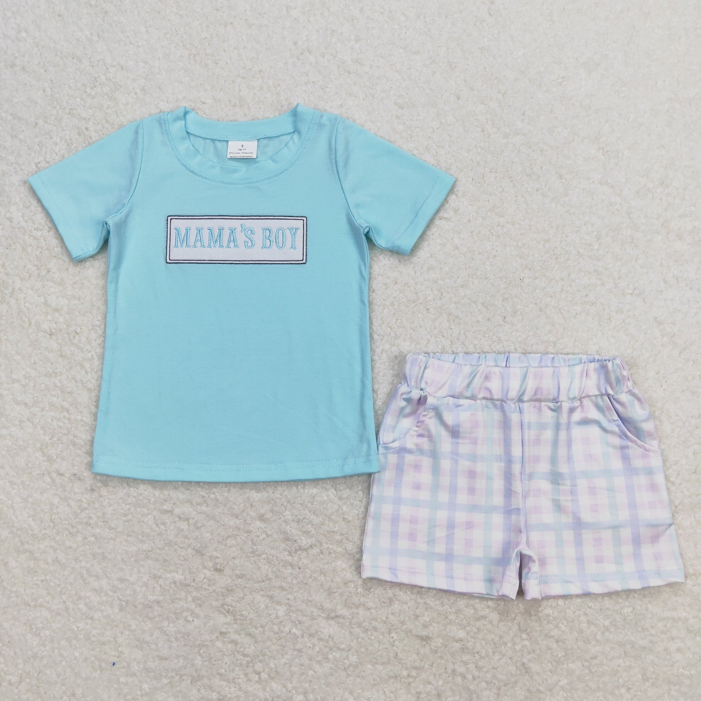 BSSO0624 embroidery mama's boy turtle boy pajamas shorts outfit 202404 RTS