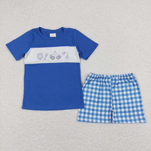 BSSO0665 shorts police car boy flower summer outfit 202403 RTS