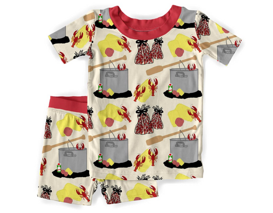 BSSO0685 cray fish fire short sleeve shorts boy girl summer outfit 202401 PREORDER