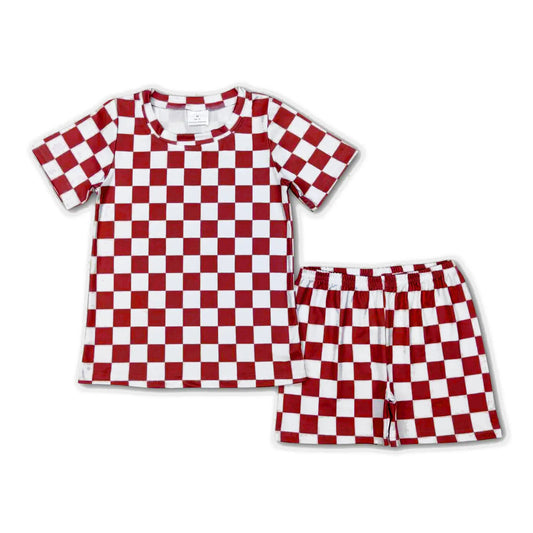 BSSO0689 checkerboard BROWN short sleeve shorts boy summer outfit 202401 PREORDER