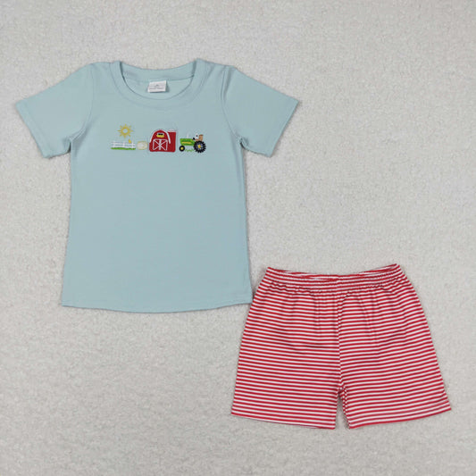 BSSO0702embroidery farm horse tractor boy shorts outfit 202405