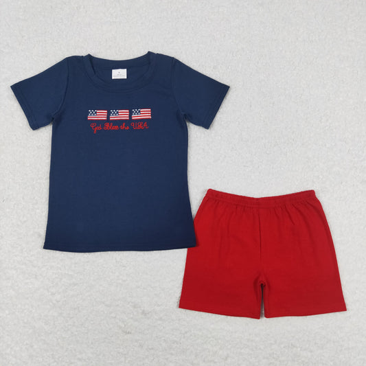 BSSO0713 July 4th embroidery  boy shorts outfit 202405 sibling