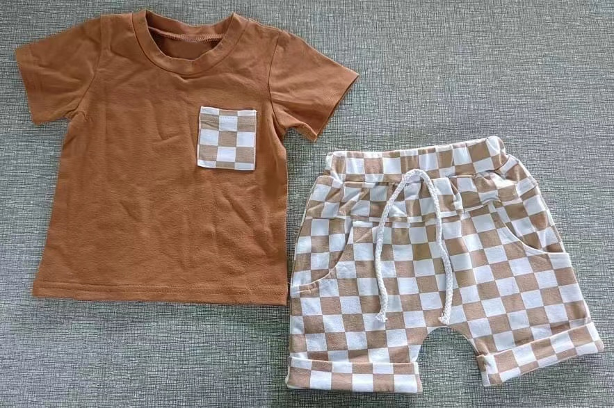 BSSO0754 custom MOQ 3 checkerbroad summer boy outfit 202402