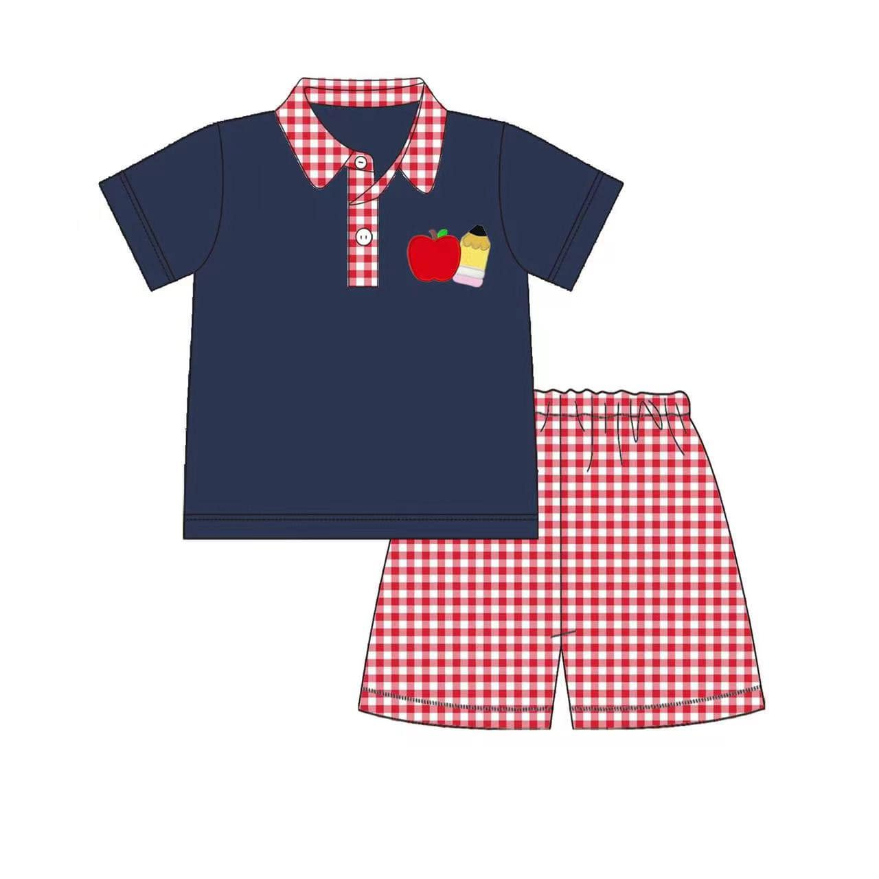 BSSO0788 preorder back to school apple boy short outfit 202403